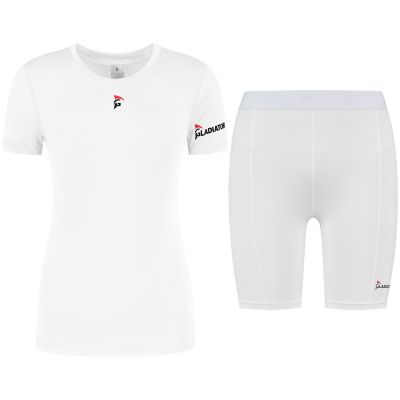 Gladiator Sports Paket: Kompressionsshirt und Kompressionsshorts – Damen Weiß vorderseite