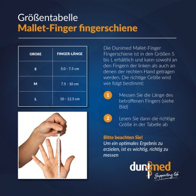 Größentabelle Dunimed Mallet-Finger Fingerschiene